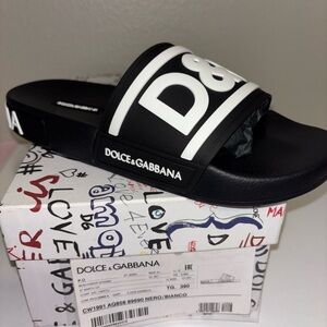Dolce & Gabbana Black and White Logo Sandals